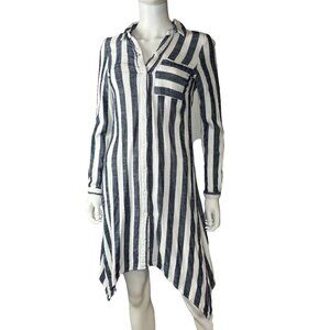 Hope & Harlow Blue & White Roll‎ Tab Asymmetrical Shirt Dress Size 6